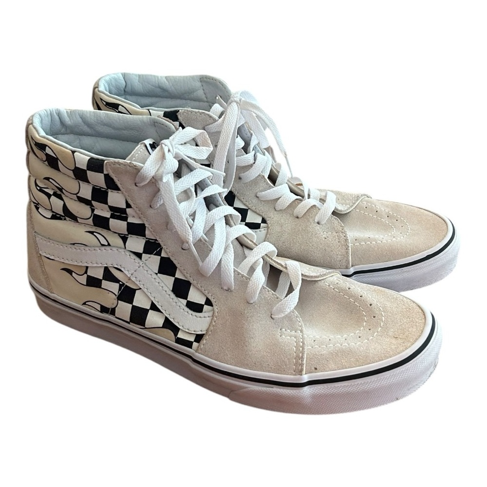 Vans Checkerboard High-Top Sneakers in Black, White, Beige